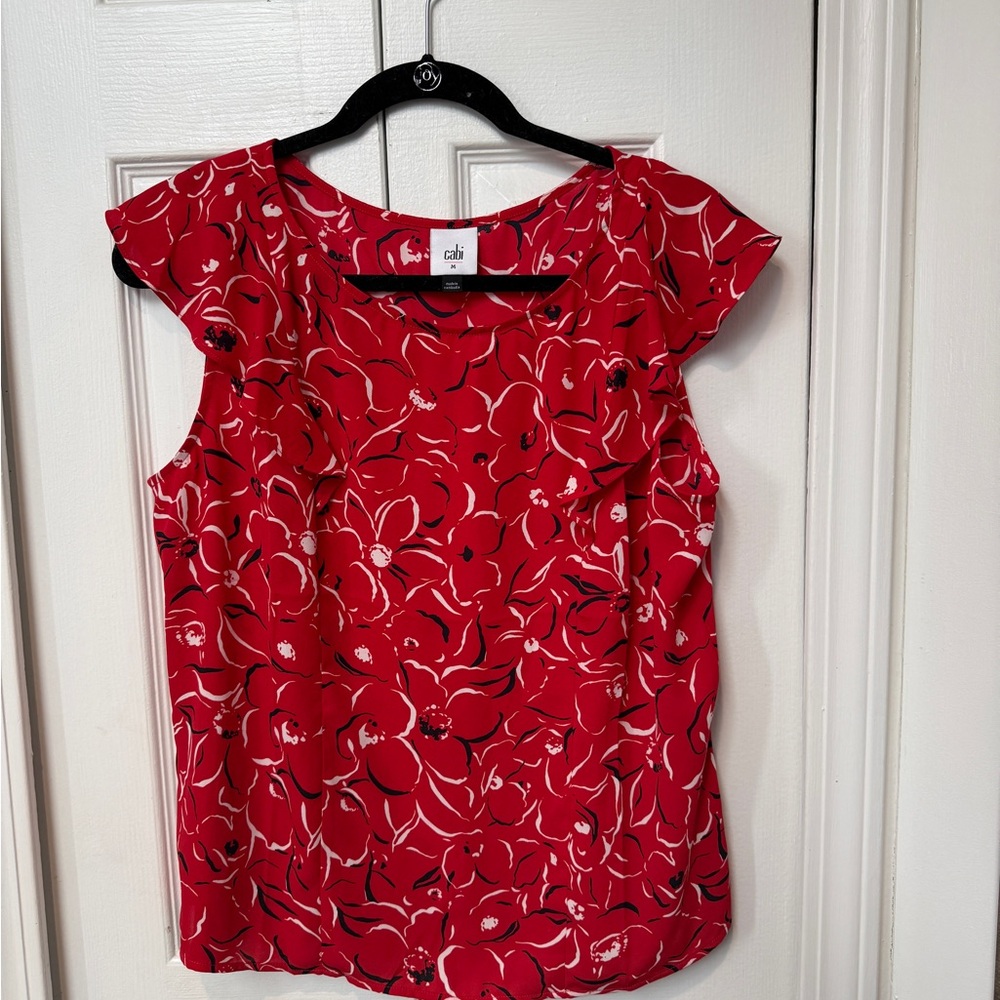 CAbi Red Floral Cap Sleeve Camisole